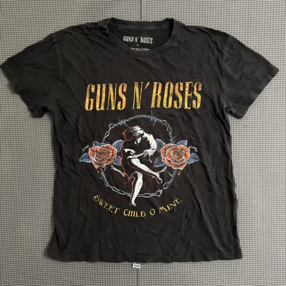 Guns N Roses Sweet Child O Mine Graphic T-Shirt Black Large Cotton Rock Band Tee